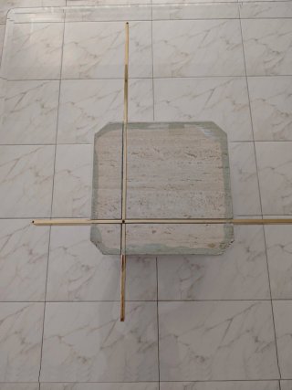 Mesa centro cristal y mármol beige