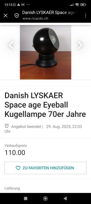 Lamparas (2) Lyskaer 239 Space Eye 70's Danmark