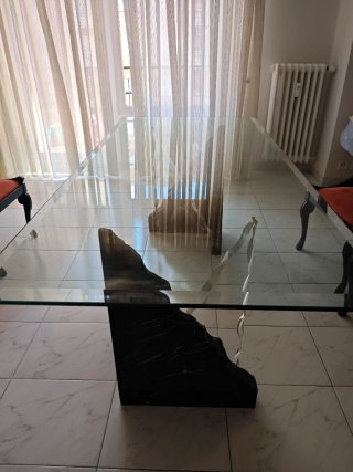 Mesa Comedor Cristal y Mármol Negro