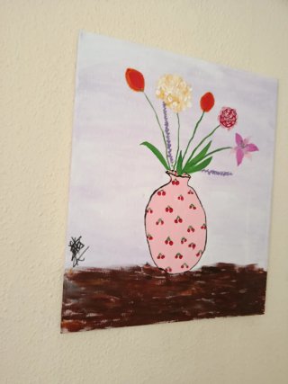 Cuadro Jarrón Flores Cerezas