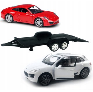 Set x2 Coches+Remolque-PORSCHE MACAN+911 CARRERA S
