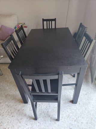 Mesa Comedor Negra con 6 Sillas