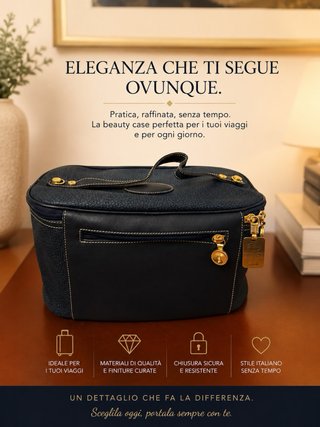 Portatrucchi Borbonese Blu Pelle