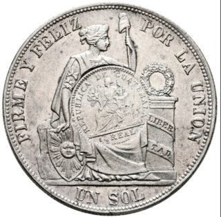 MONEDA PLATA 1 SOL 1886-RESELLO 1/2 REAL GUATEMALA