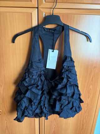 Top Zara Collection volantes halter negro