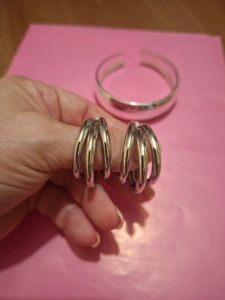 Pack pulsera caña ancha y Pendientes Plateados