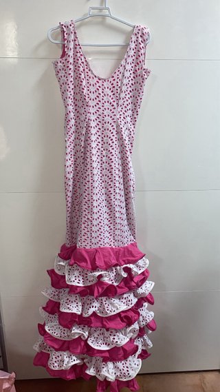 Traje Flamenca Blanco y Rosa
