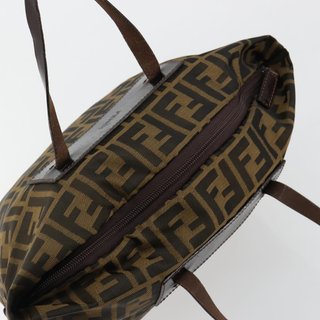FENDI Zucca Canvas Hand Bag Black Brown Auth