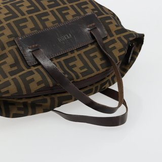 FENDI Zucca Canvas Hand Bag Black Brown Auth