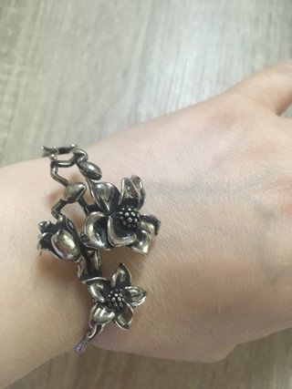 Pulsera Plata Diseño Artesano Flores