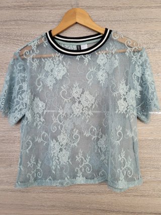 Camiseta de encaje verde azulado