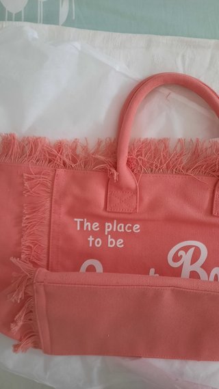 Bolso de playa Saint Rosa rosa y blanco