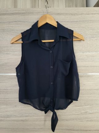 Top Camisa Transparente Azul