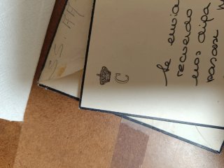 Grabado antiguo en porcelana con carta de casa rea