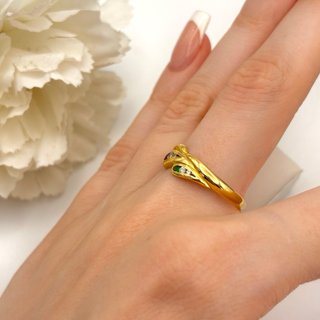 Anillo oro 18kt con rubí, esmeralda y circonita