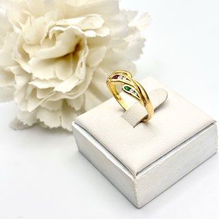 Anillo oro 18kt con rubí, esmeralda y circonita