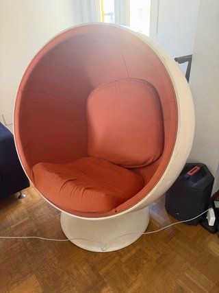 Sillón bola vintage naranja y blanco