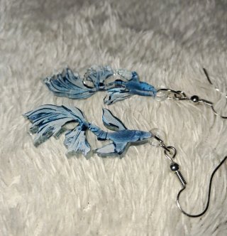 Pendientes Pez Betta Azul y Blanco
