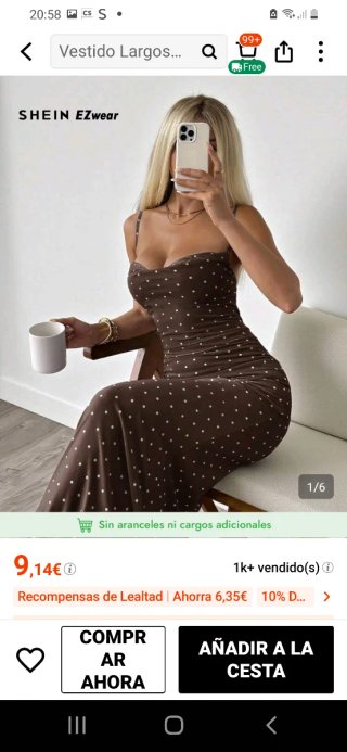 Vestido tirantes marrón con lunares blancos