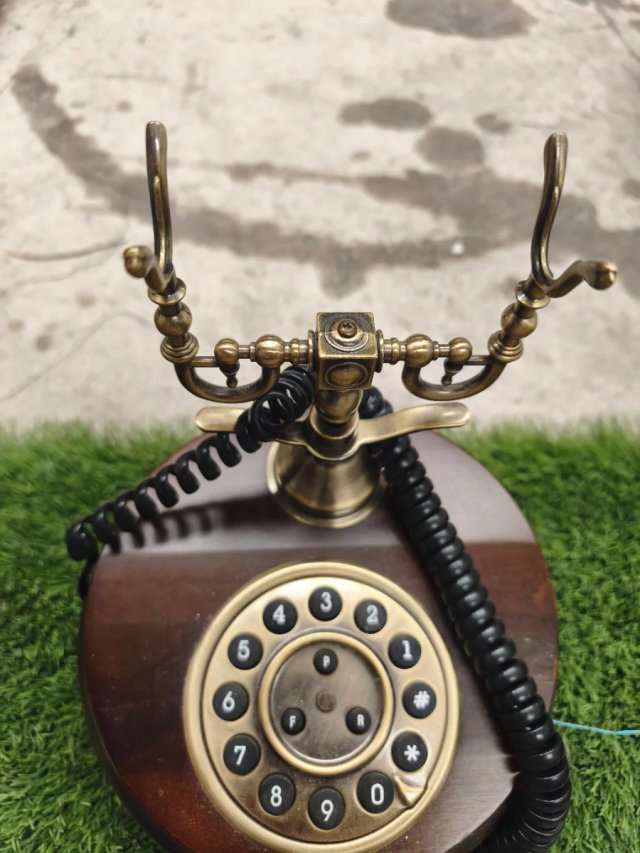 Teléfono Fijo Vintage Madera y Bronce