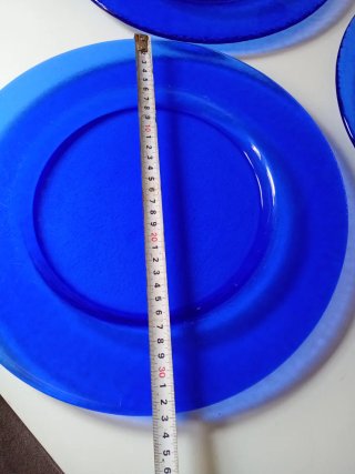 3 Platos Grandes Cristal Azul Centro Mesa