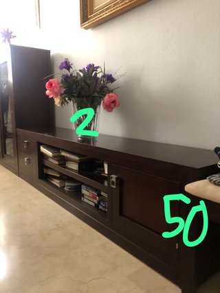 Mueble de salón vitrina madera oscura 3 piezas