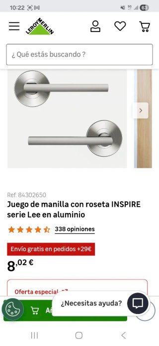 Juego 5 Manillas Puerta Acero Inoxidable