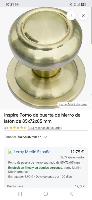 Pomo de puerta exterior latón
