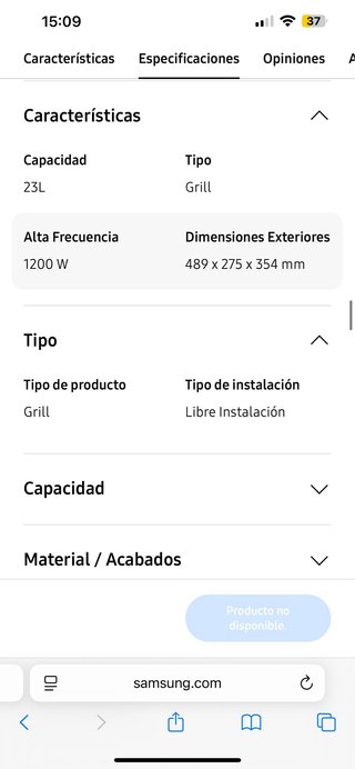 Microondas Samsung Negro 23L