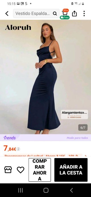 Vestido azul marino tirantes y espalda con encaje