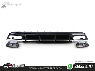 DIFUSOR TRASERO NEGRO BRILLO CON COLAS NEGRAS PARA MERCEDES CLASE A W176