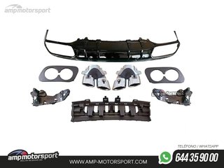 DIFUSOR TRASERO NEGRO BRILLO CON COLAS REDONDAS CROMADAS PARA MERCEDES CLASE C COUPE/CABRIO C205