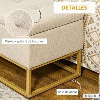 Banqueta con Almacenamiento Beige y Dorada