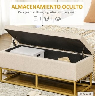 Banqueta con Almacenamiento Beige y Dorada