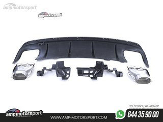 DIFUSOR TRASERO NEGRO BRILLO CON COLAS CROMO PARA MERCEDES CLA C117