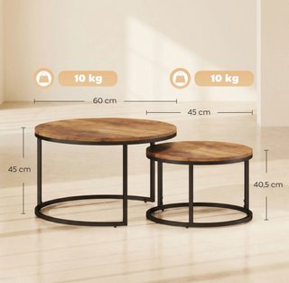 Set di 2 tavoli rotondi in legno e metallo