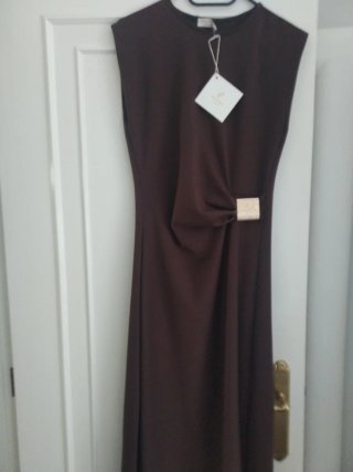 Vestido eventos largo MIDI marrón talla 38