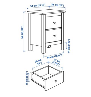 Cómoda mesita 2 cajones madera