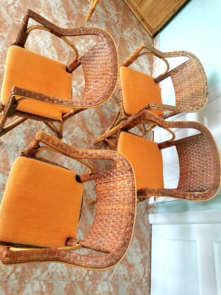 4 Sedie in Rattan con Cuscini Arancioni
