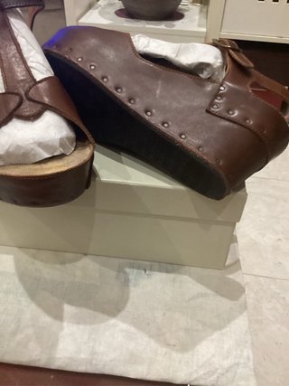 Sandalias Vialis Tacon Cuero Marrón Talla 39
