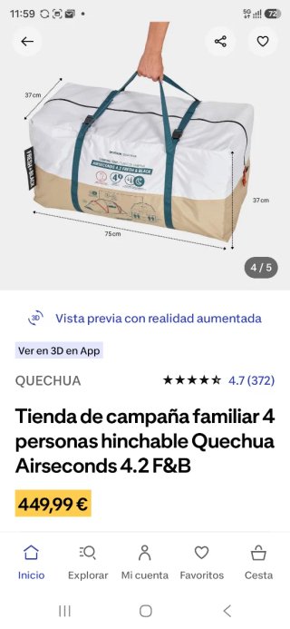 Tienda campaña familiar 4 personas Quechua