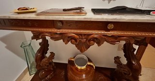 Mesa consola antigua madera mármol