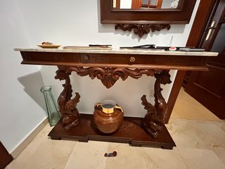 Mesa consola antigua madera mármol