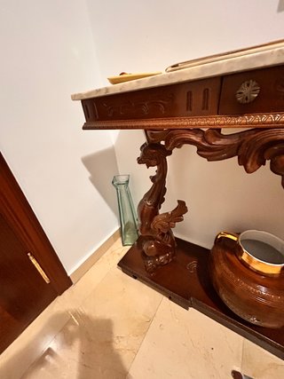 Mesa consola antigua madera mármol