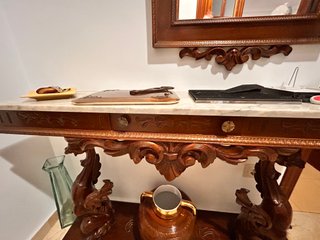 Mesa consola antigua madera mármol
