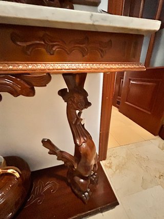 Mesa consola antigua madera mármol