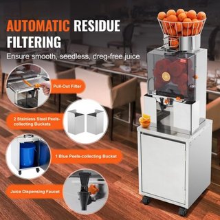 Exprimidor de Naranjas Comercial, Extractor de Jugo Automático de 120W con Grifo de Agua, Máquina Exprimidora de Acero Inoxidable 25 Naranjas/Minuto, con Caja de Filtro Extraíble, Cubierta de PC, ...