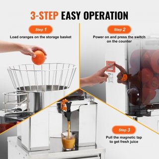 Exprimidor de Naranjas Comercial, Extractor de Jugo Automático de 120W con Grifo de Agua, Máquina Exprimidora de Acero Inoxidable 25 Naranjas/Minuto, con Caja de Filtro Extraíble, Cubierta de PC, ...