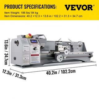 Torno Metálico Mini 1100W 220MMx750MM Torno Metálico de Velocidad Variable RPM Máquina de Fresado Metálico Fresadora Digital Torno Metálico con Chuck de 3 Mordazas, Cono de Eje MT5, Cono de Cola MT2