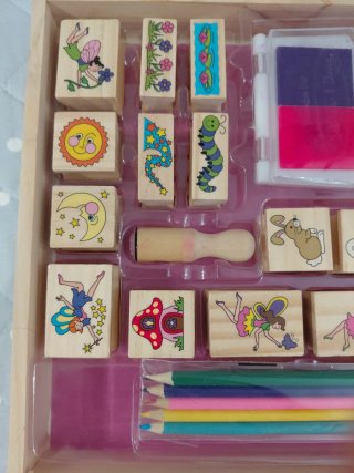 Set Sellos Madera Niños + Lápices Colores
